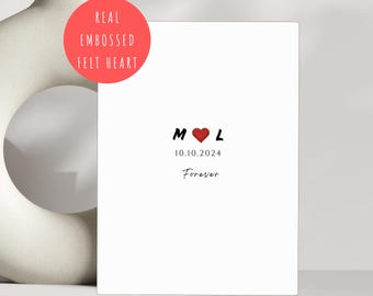 Personalized Anniversary, Valentine's Day Card: Embossed Heart, Custom Date and Name Option