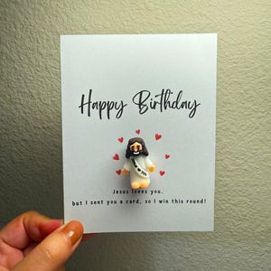 Cute Jesus Figure &quot;Jesus loves you!&quot; Card | Resin Jesus Figure Attachment | Small Jesus Figure Religious Card | Jesus Valentine Gift |