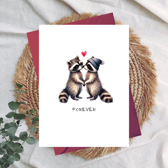 Cute Raccoon Love Card | Anniversary, Birthday, Valentine's