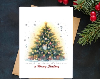 Funny Christmas Cat Card: 'Meowy Christmas' Greeting
