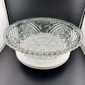Vintage Anchor Hocking Stars & Bars Clear Pressed Glass Serving Bowl