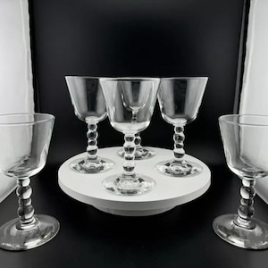 Vintage Knobbed Beaded Stem Stemware Sherry Glasses - Set of 6