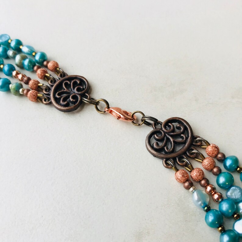 Hand Beaded Multi Strand Necklace Beaded Necklace Set Turquoise Colored Jewelry Statement Necklace Gift for Her Beach Jewelry