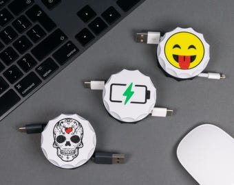 Organizador de cables USB con carrete compacto, robusto, ligero y versátil, multicolor para teléfonos móviles Apple, Samsung y Sony.