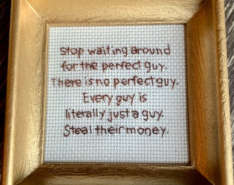 He’s just a guy - hand embroidery framed fiber art 5x5