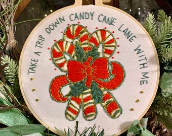 Candy Cane Lane - hand embroidery hoop art