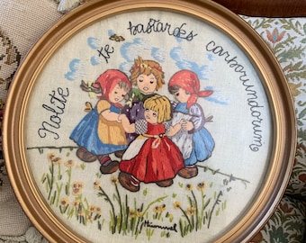 Vintage Hummel crewel upcycle Handmaid’s Tale quote  - hand embroidery framed fiber art