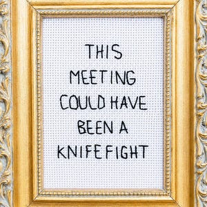 Knife Fight - (unframed) 4x6 hand embroidery made to order