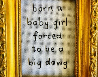 Big Dawg - (unframed) 4x6 hand embroidery made to order