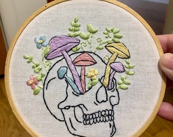 Fungal Face - hand embroidery hoop art