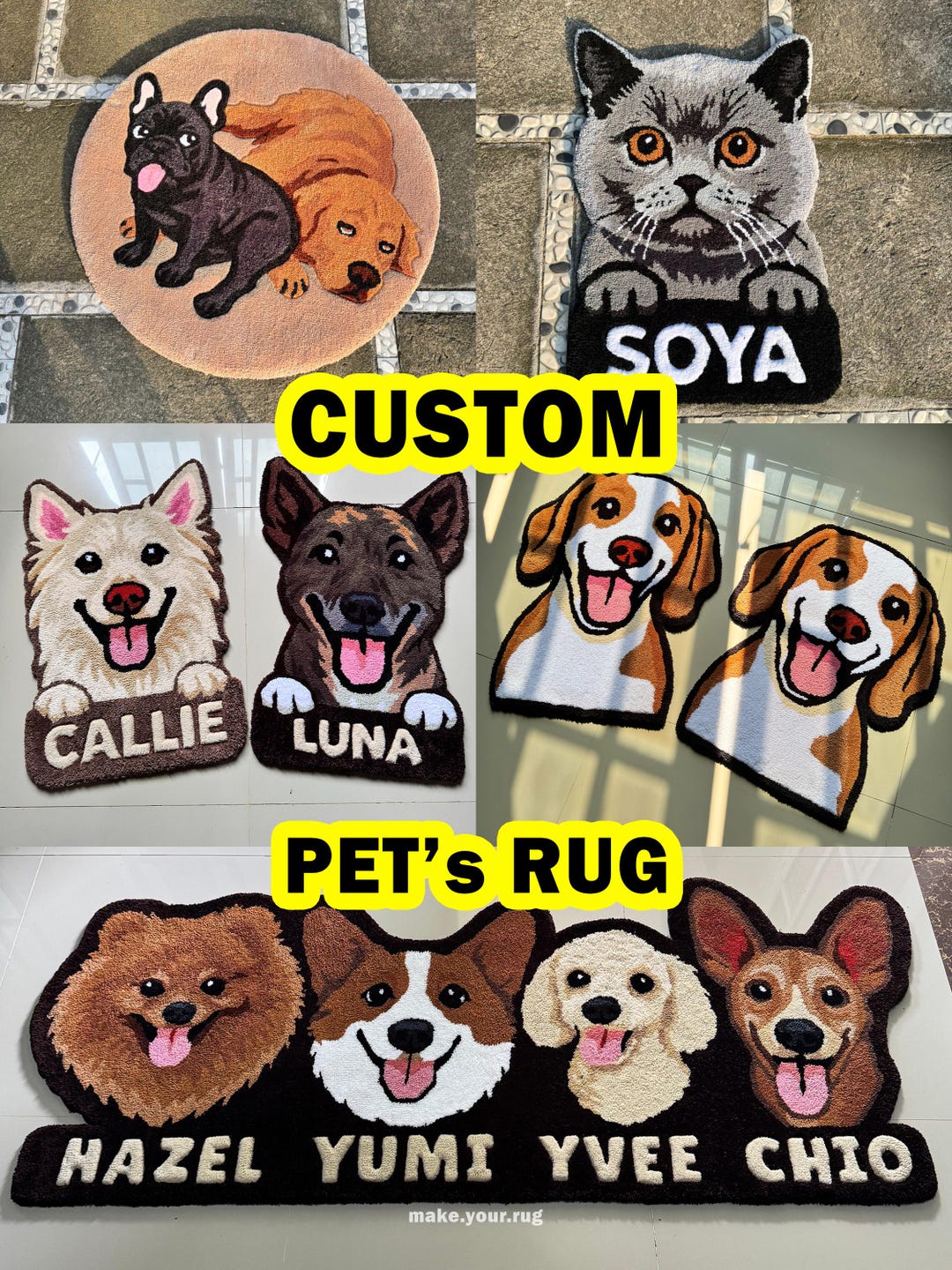 Pets Designs Rug Custom Tufted Pets Rug | Free Pets Design - Etsy