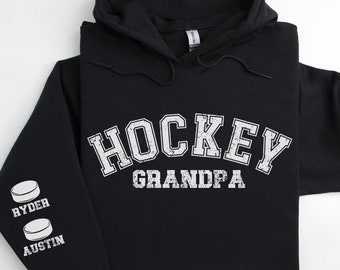 Hockey Grandpa Sweatshirt, Personalized Sleeves, Custom Gifts for Grandpa, Personalized Grandfather Hoodie, Gift for Grandpa, Custom Sports