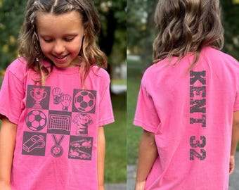 Custom Girls Youth Soccer Tee, Youth Comfort Colors Soccer Shirt, Personalized Name & Number, Soccer Game Day Shirt, Soccer Season Team Gift