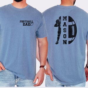 Comfort Colors® Custom Football Dad Shirt, Personalized Football Dad Tee, Football Season Game Day Shirt, Custom Name Football Gift for Dad