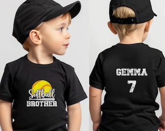 Custom Softball Brother Shirt, Front and Back, Little Kid Softball, Toddler Softball Shirt, Softball Sibling Tee, Softball Bro Shirt