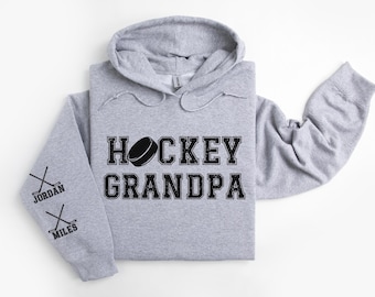 Custom Hockey Grandpa Sweatshirt, Personalized Grandkid Name Sleeves, Game Day Hoodie