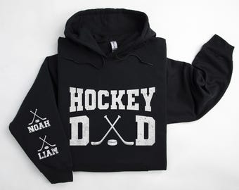 Personalized Hockey Dad Sweatshirt, Custom Kids Name Sleeves Hockey Dad Hoodie, Hockey Season, Hockey Game Day, Gifts for Hockey Dad