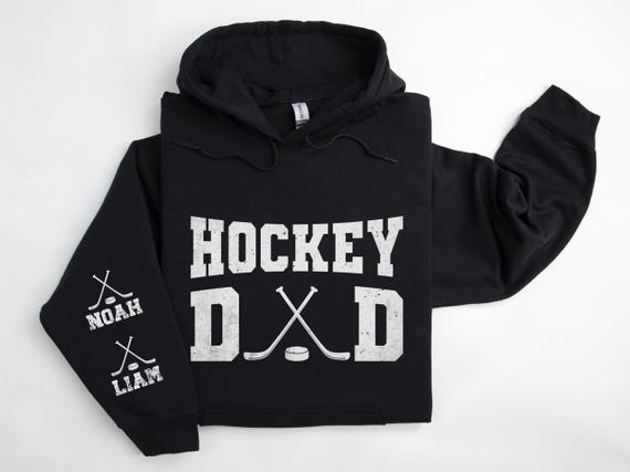 Personalized Hockey Dad Sweatshirt, Custom Kids Name Sleeves Hockey Dad Hoodie, Hockey Season, Hockey Game Day, Gifts for Hockey Dad