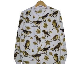 Vintage Birds Nature Fleece Sweater Spring Coquette Grandmacore Womens Medium