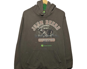 Vintage John Deere Hirsch Grafik Hoodie groß braun Jagd Arbeitskleidung Y2K Gorpcore verblasster Pullover Sweatshirt NICHTS läuft wie ein Deere