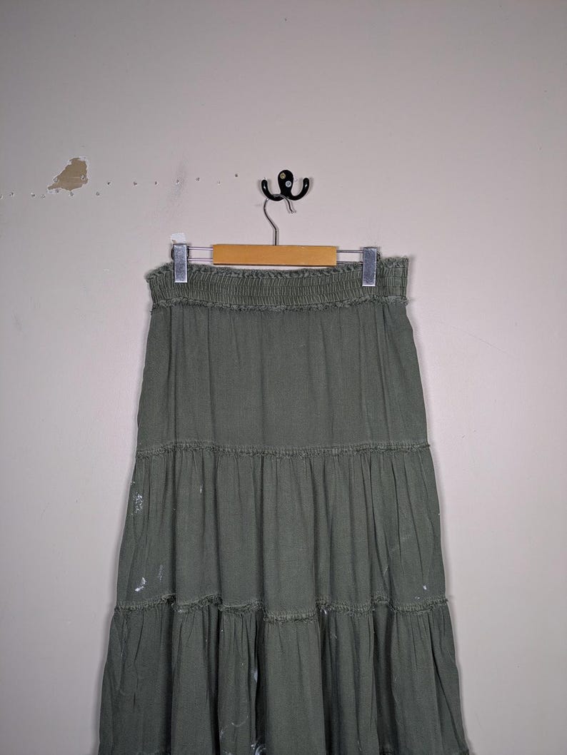 Free People Military Inspired Tiered Maxi Skirt Womens Small Green Pirate Booty image 3