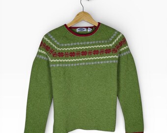 Green Fair Aisle 100% Lambswool Crewneck Knit Sweater Size Small