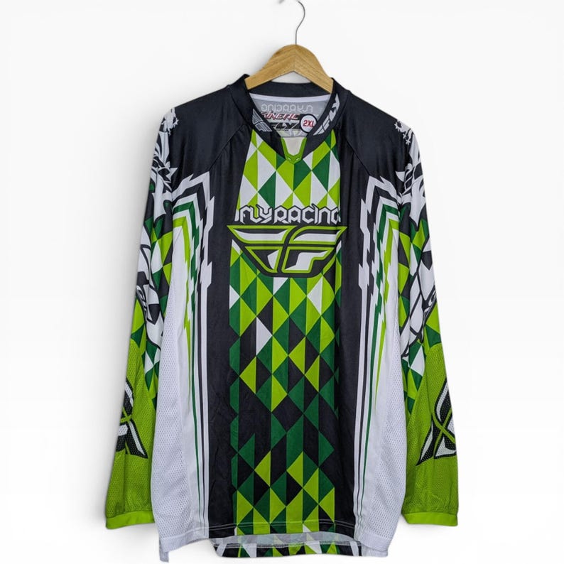 Y2K Motocross Racing Jersey Longsleeve Shirt Mens Size XXL Kinetic Fly Green image 1