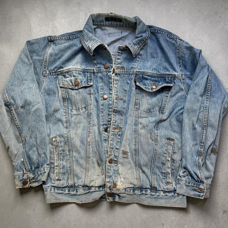 Vintage Pendleton Denim Trucker Jacket Mens Large Western Cowboy Distressed image 1
