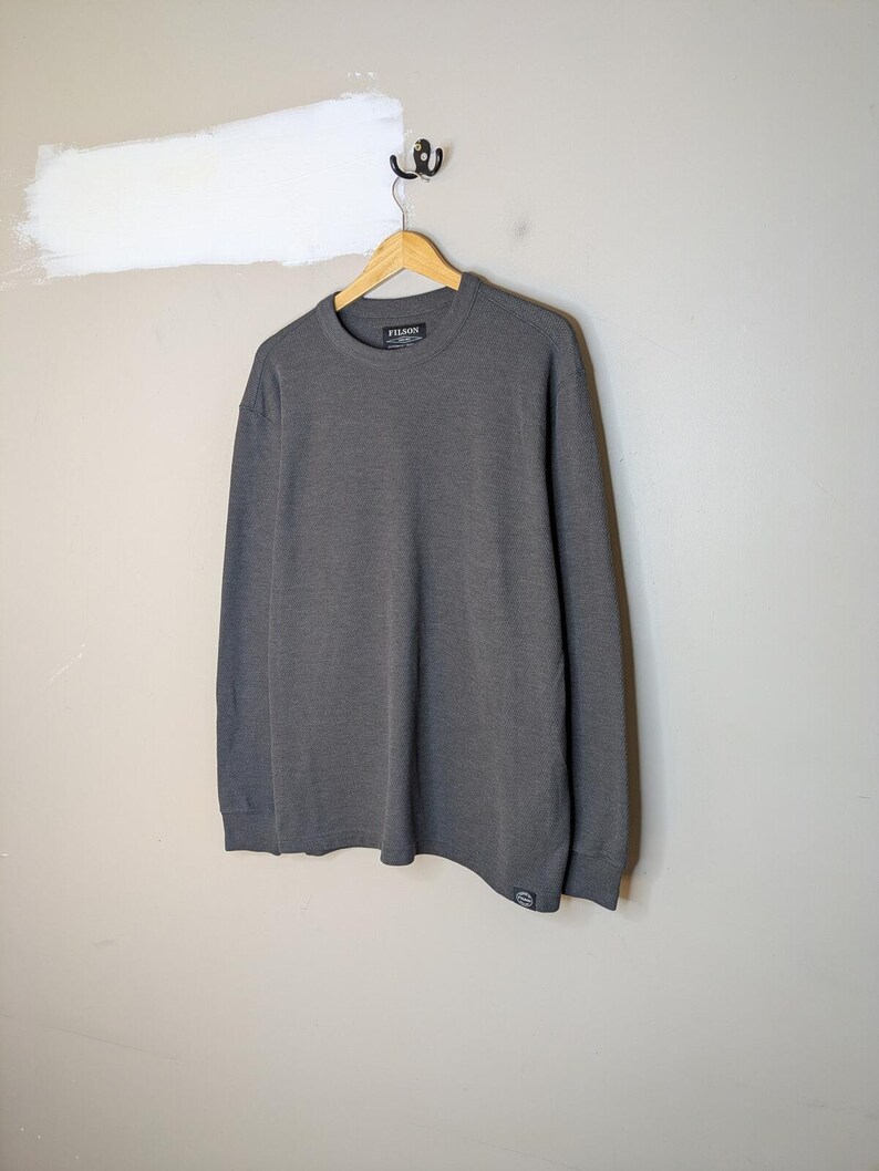 Filson Waffle Knit Thermal Crewneck Charcoal Mens Size XXL Made in Peru Pullover image 6