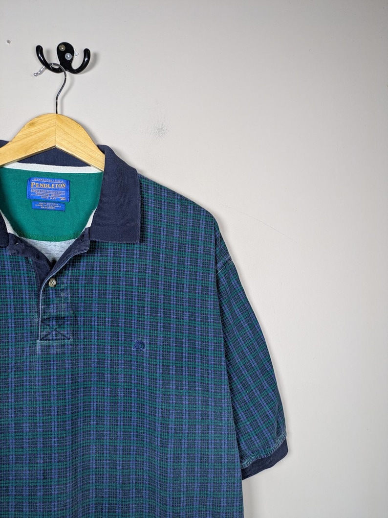 Vintage 90s Pendleton Tartan Plaid Short Sleeve Polo Shirt Mens XL Canada Made image 4