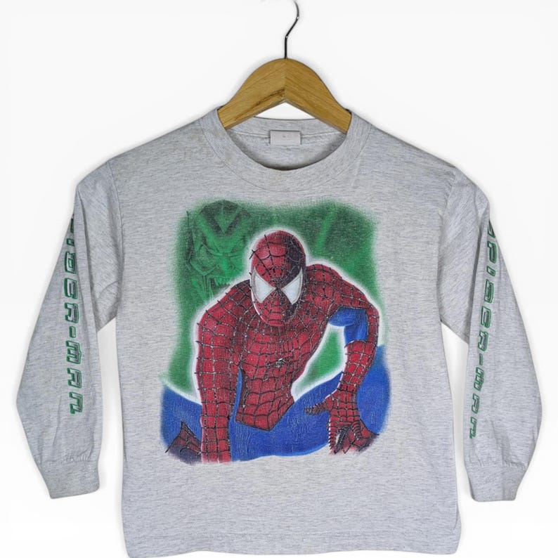 Vintage Y2K Spiderman Promotional Longsleeve T-Shirt Youth Large Sleeve Hits image 1