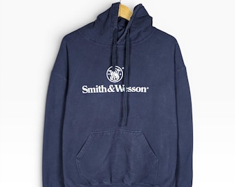 Vintage Y2K Smith & Wesson Pull à capuche pour homme Pull de chasse à grand logo avec logo bleu marine