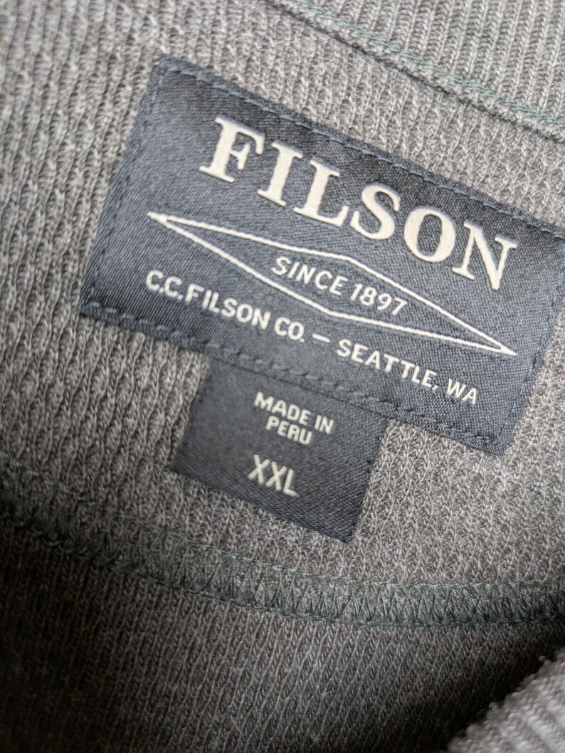 Filson Waffle Knit Thermal Crewneck Charcoal Mens Size XXL Made in Peru Pullover image 3