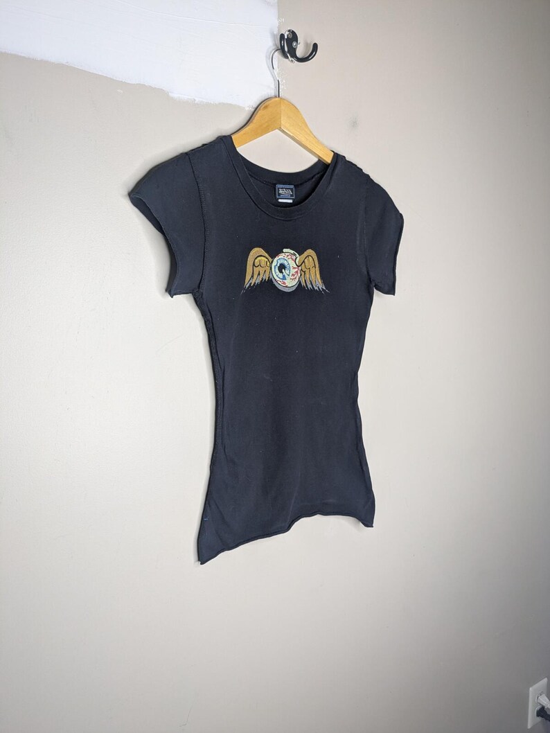 Vintage Y2K Von Dutch Flying Eye Ball Baby Tee Size Small T-Shirt Skater Grunge Black image 6