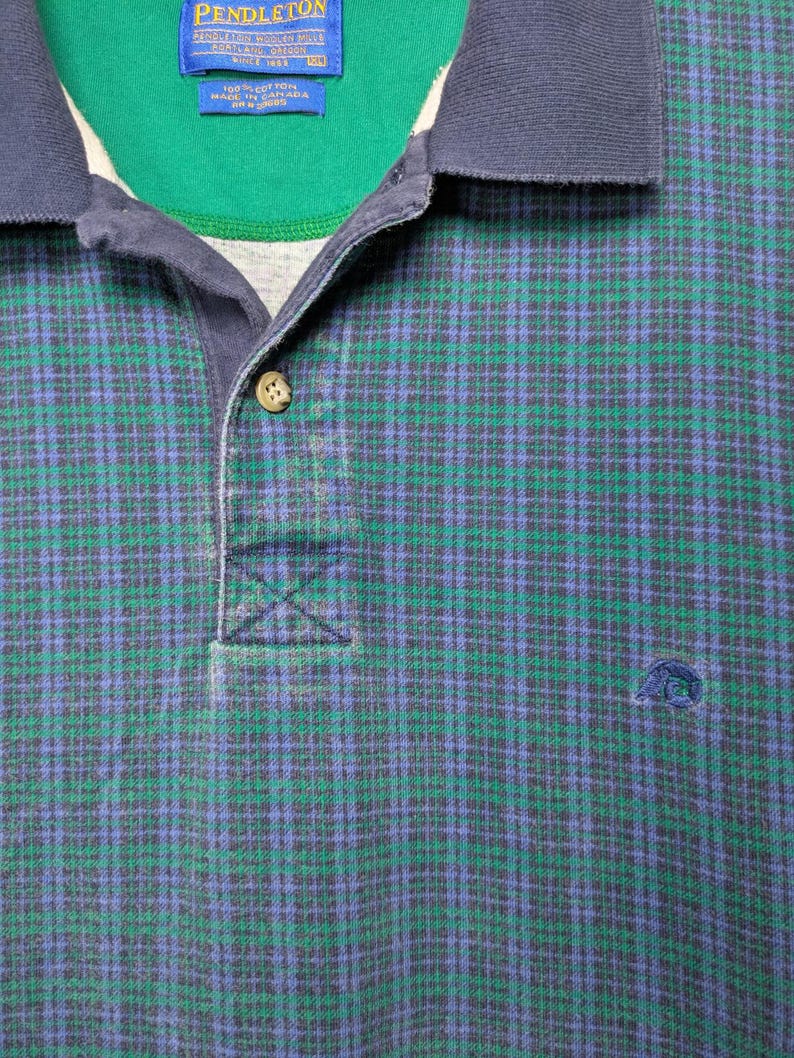 Vintage 90s Pendleton Tartan Plaid Short Sleeve Polo Shirt Mens XL Canada Made image 3