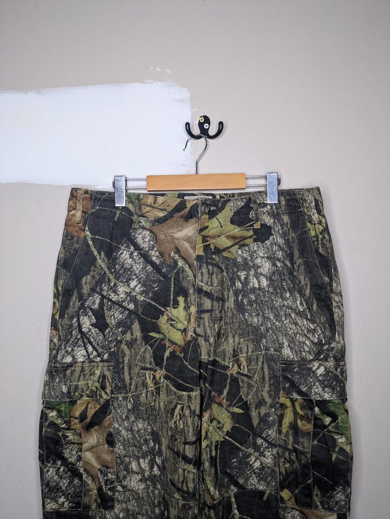 Vintage bemoste eiken camoflauge dubbele knie cargobroek maat 36 x 32 in Gorpcore afbeelding 4