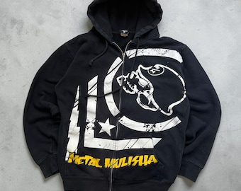 Vintage Y2K Metal Mullisha Skull Logo Zip Up Hoodie Sweater Mens Small Grunge Skater