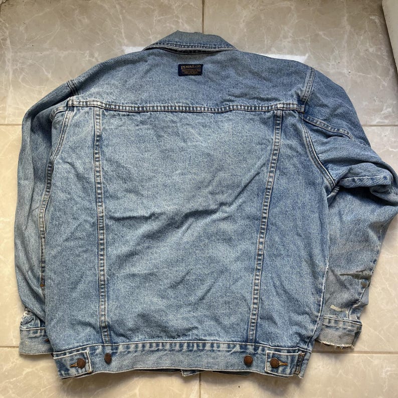 Vintage Pendleton Denim Trucker Jacket Mens Large Western Cowboy Distressed image 11