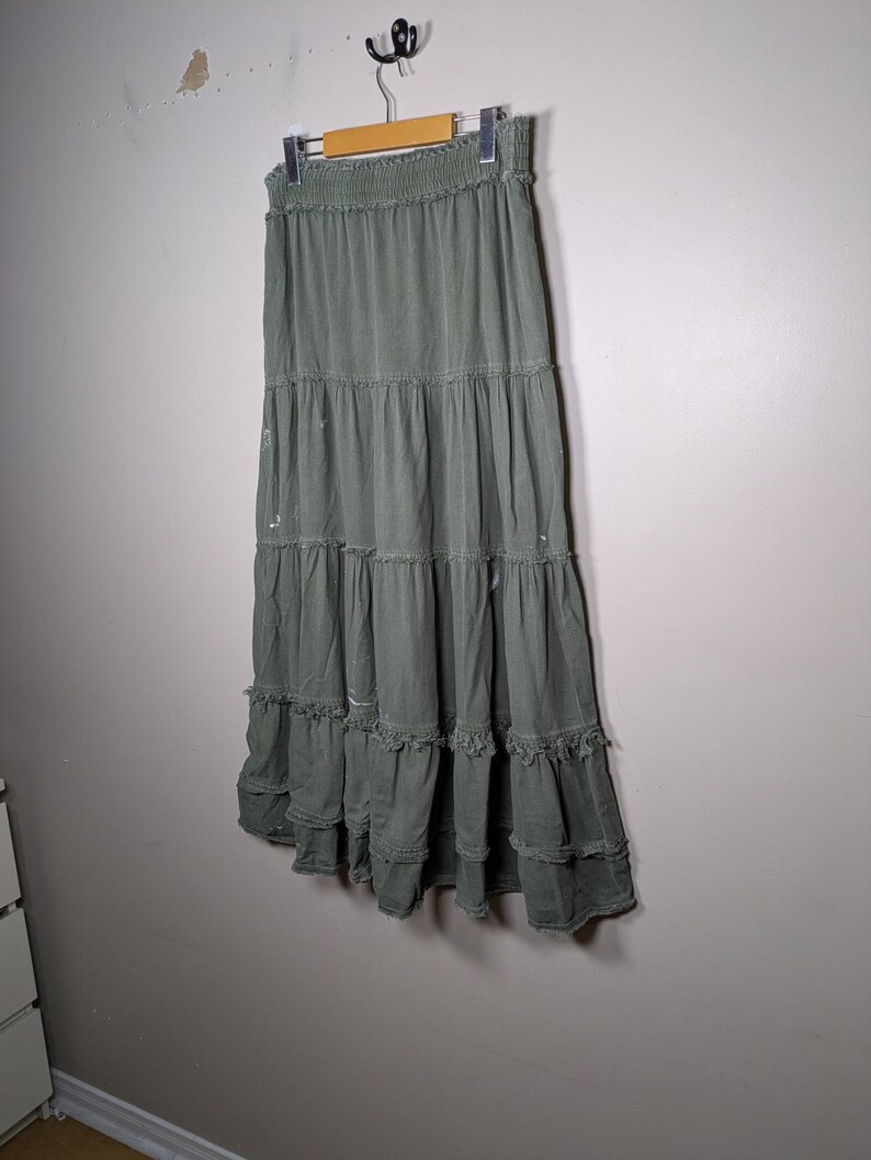 Free People Military Inspired Tiered Maxi Skirt Womens Small Green Pirate Booty image 5