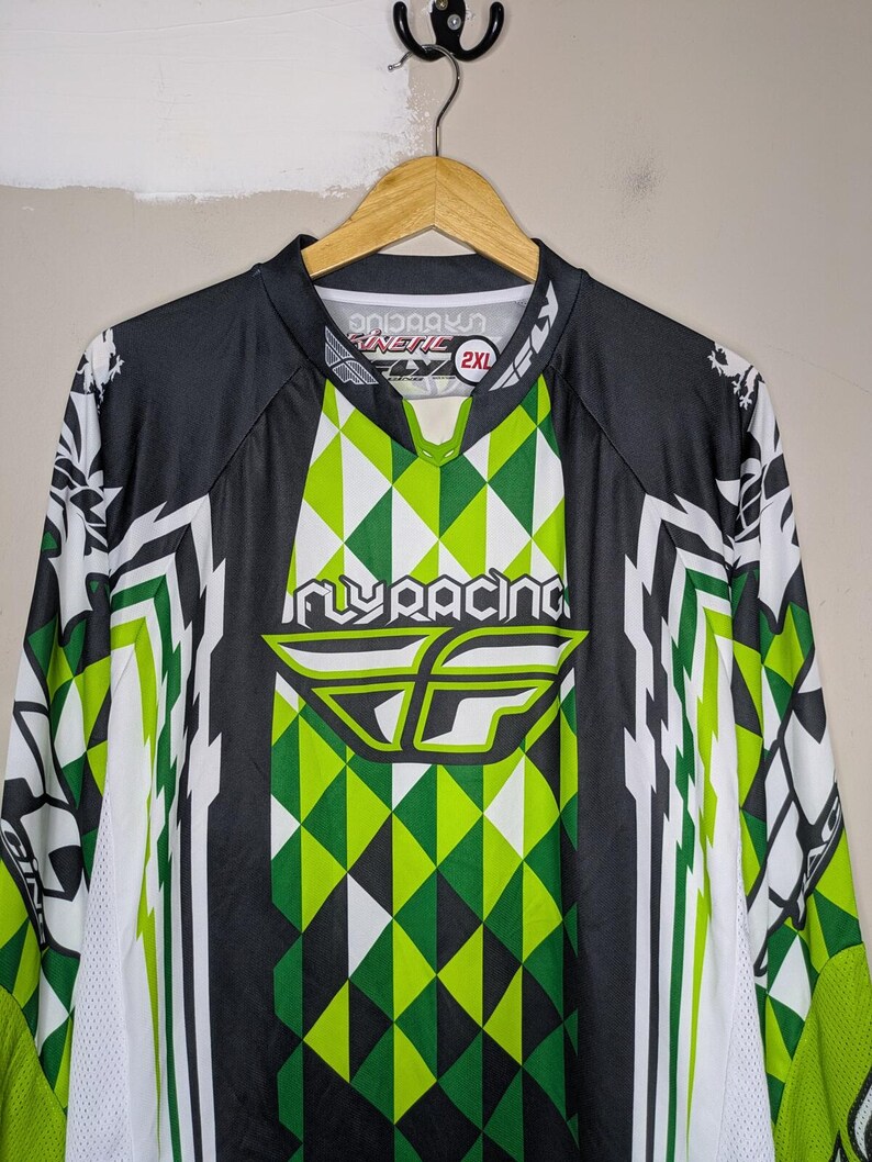 Y2K Motocross Racing Jersey Longsleeve Shirt Mens Size XXL Kinetic Fly Green image 2