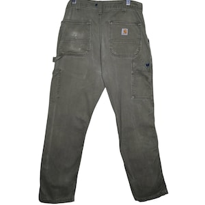 Distressed Carhartt Green Carpenter Pants 34 x 32 Vintage Faded Skater