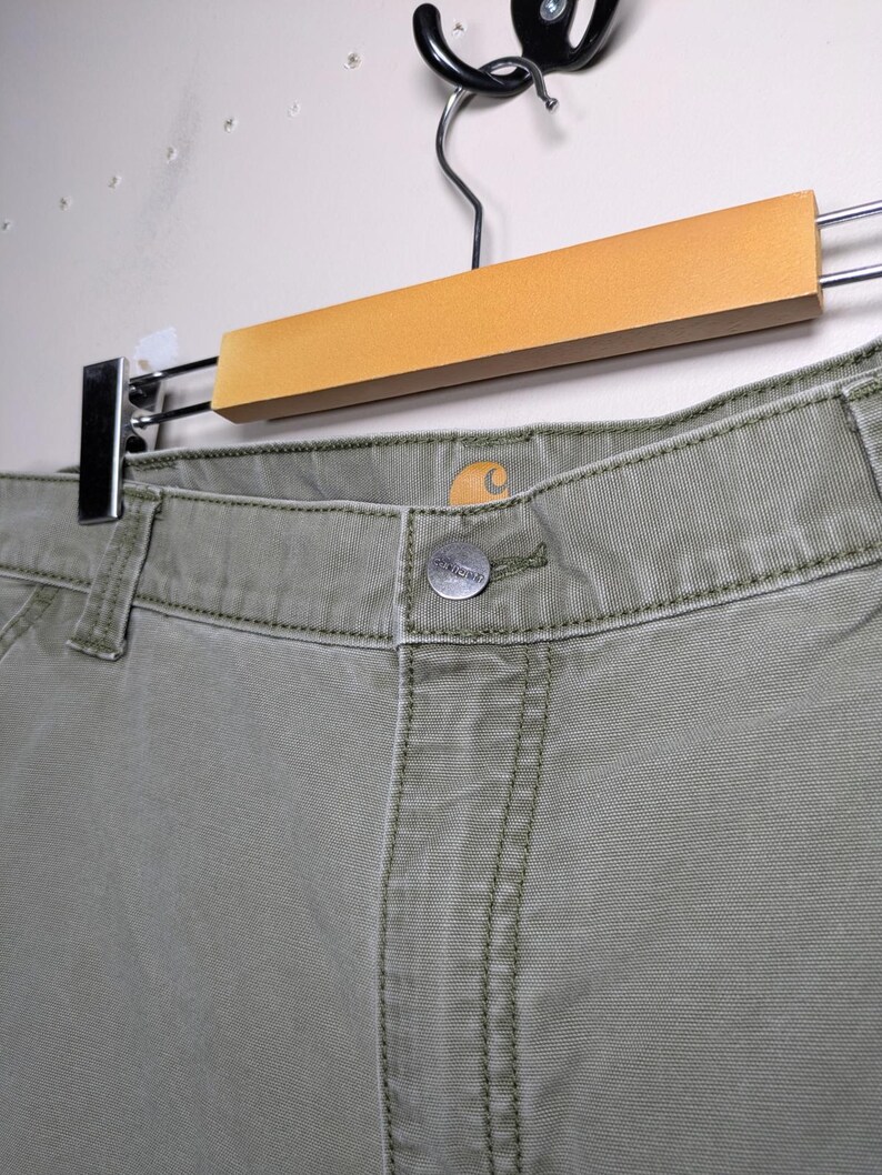 Mens Carhartt 100272 Relaxed Fit Canvas Cargo Work Pants Size 34x30 Green Rugged image 7