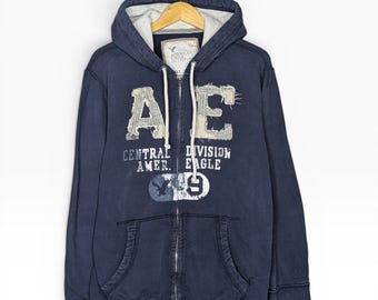 Vintage Y2K American Eagle Heavyweight Hoodie Mens XL Skater Thermal Lined Hood Full Zip Up
