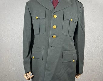 1950s Men's 44R US Army Class A Service Dress Uniform Blazer Coat Wool Serge Gold Buttons