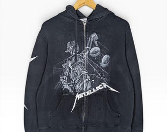 Y2K Metallica Full Zip Hoodie Mens Medium Sweater Justice for All Rock Band Punk Grunge 2000s