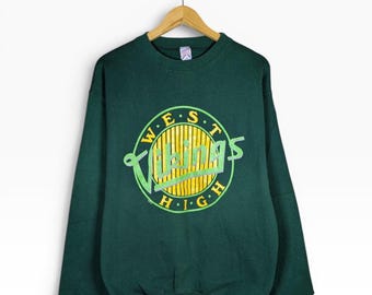 Vintage 80s 90s West High Vikings Crewneck Sweater Jersey #57 Men's Size XL Green Collegiate