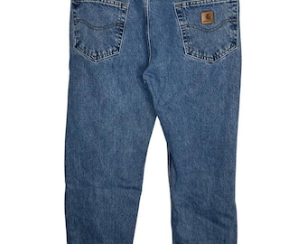 Pantalones vaqueros de trabajo Carhartt vintage de mezclilla azul, talla 36 x 30, corte relajado, B480DPS