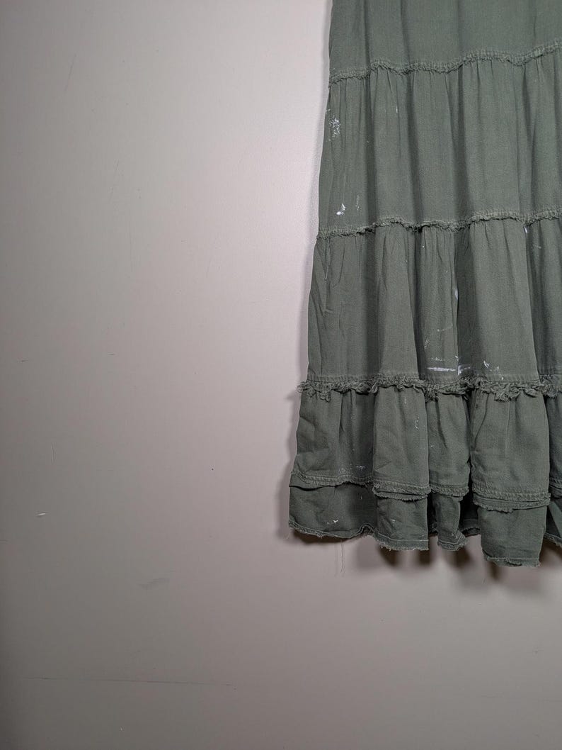 Free People Military Inspired Tiered Maxi Skirt Womens Small Green Pirate Booty image 2