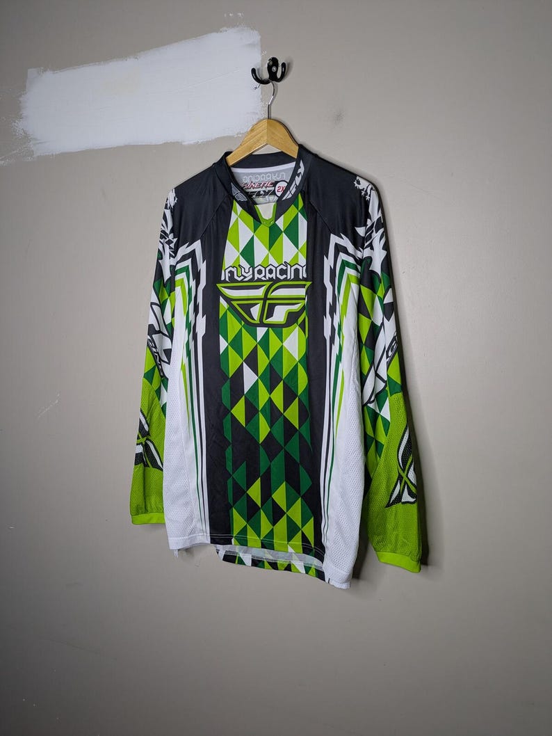Y2K Motocross Racing Jersey Longsleeve Shirt Mens Size XXL Kinetic Fly Green image 5