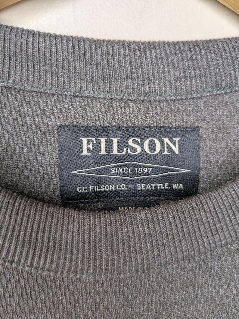 Filson Waffle Knit Thermal Crewneck Charcoal Mens Size XXL Made in Peru Pullover image 2